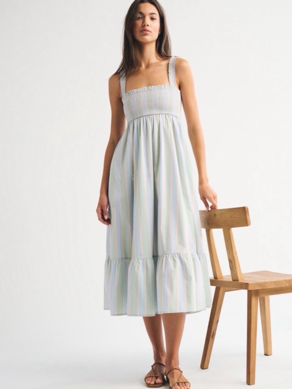 Abercrombie & Fitch Pastel Multi-Stripe Midi Dress